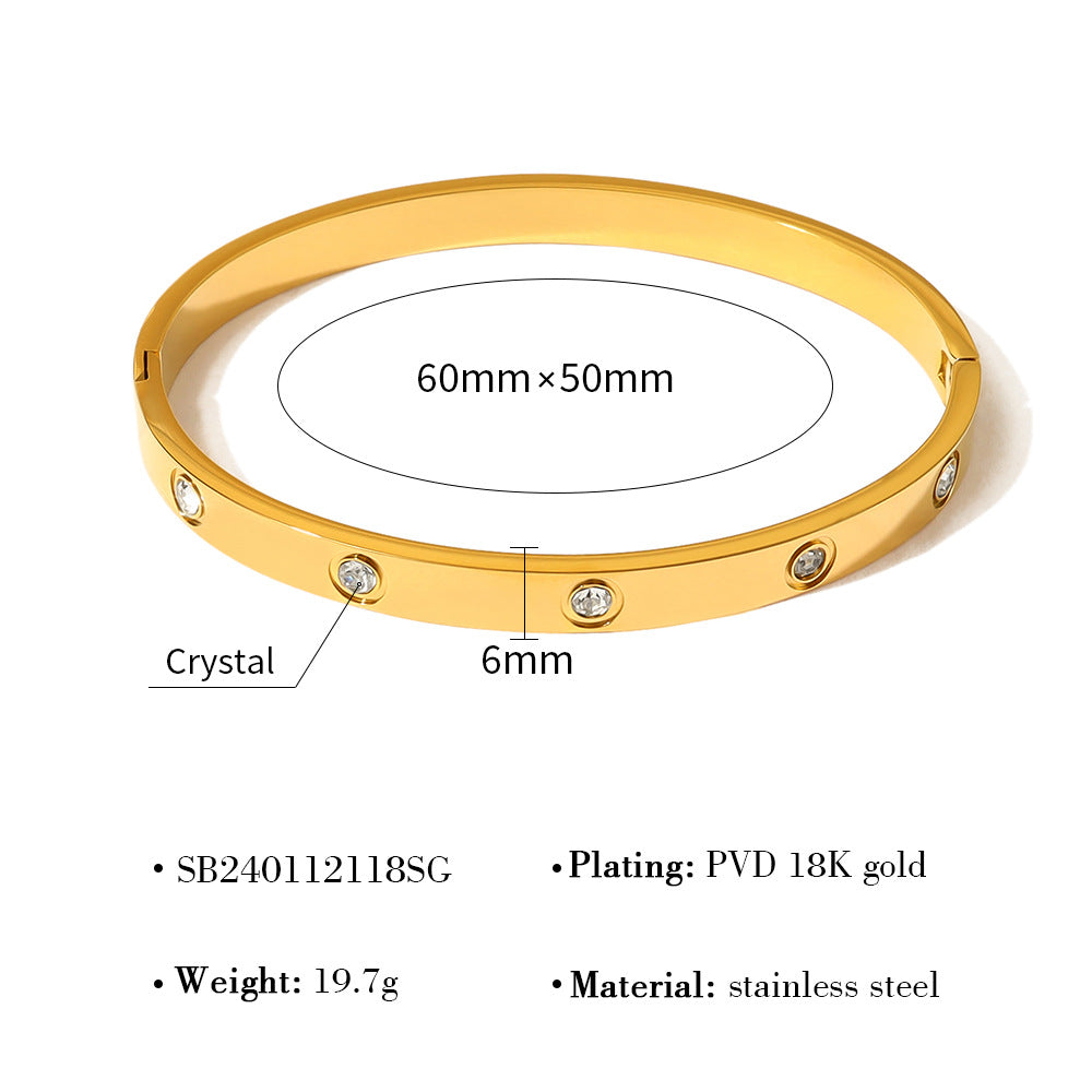 18K Gold Plated Titanium Steel Vintage Open Cuff Bracelets with Crystals, Fashionable and Durable