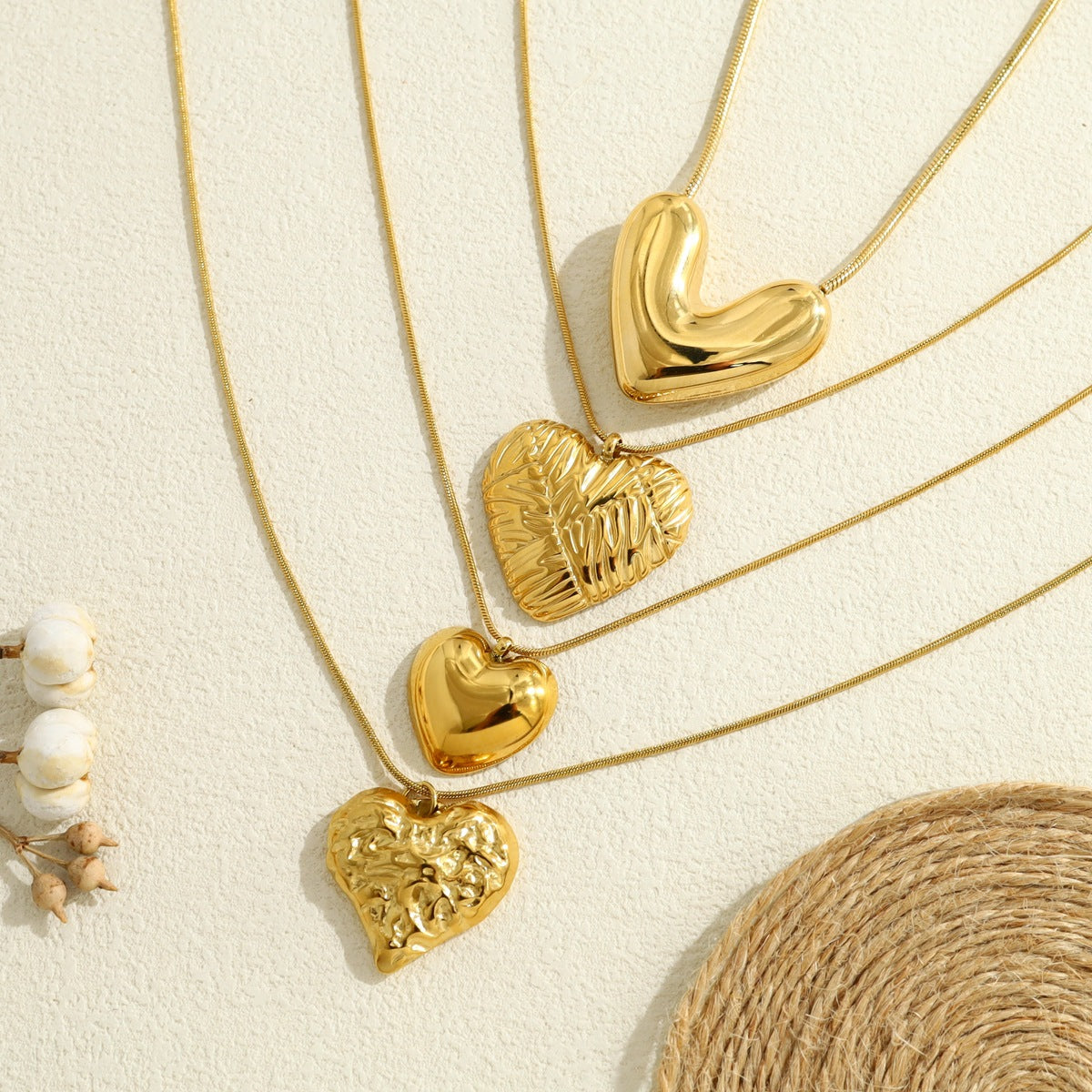 Vintage Heart-Shaped Necklace Set – 18K Gold Plated Titanium Steel Heart Design