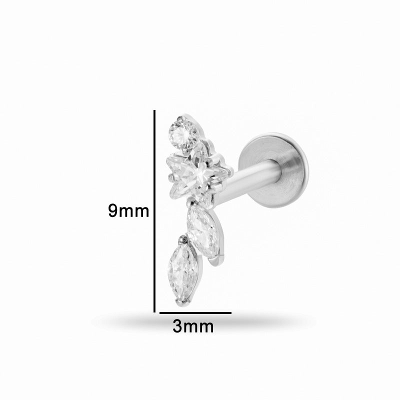 Titanium Zircon Piercing Stud – Hypoallergenic Flat Back Earring for Cartilage & Lobe