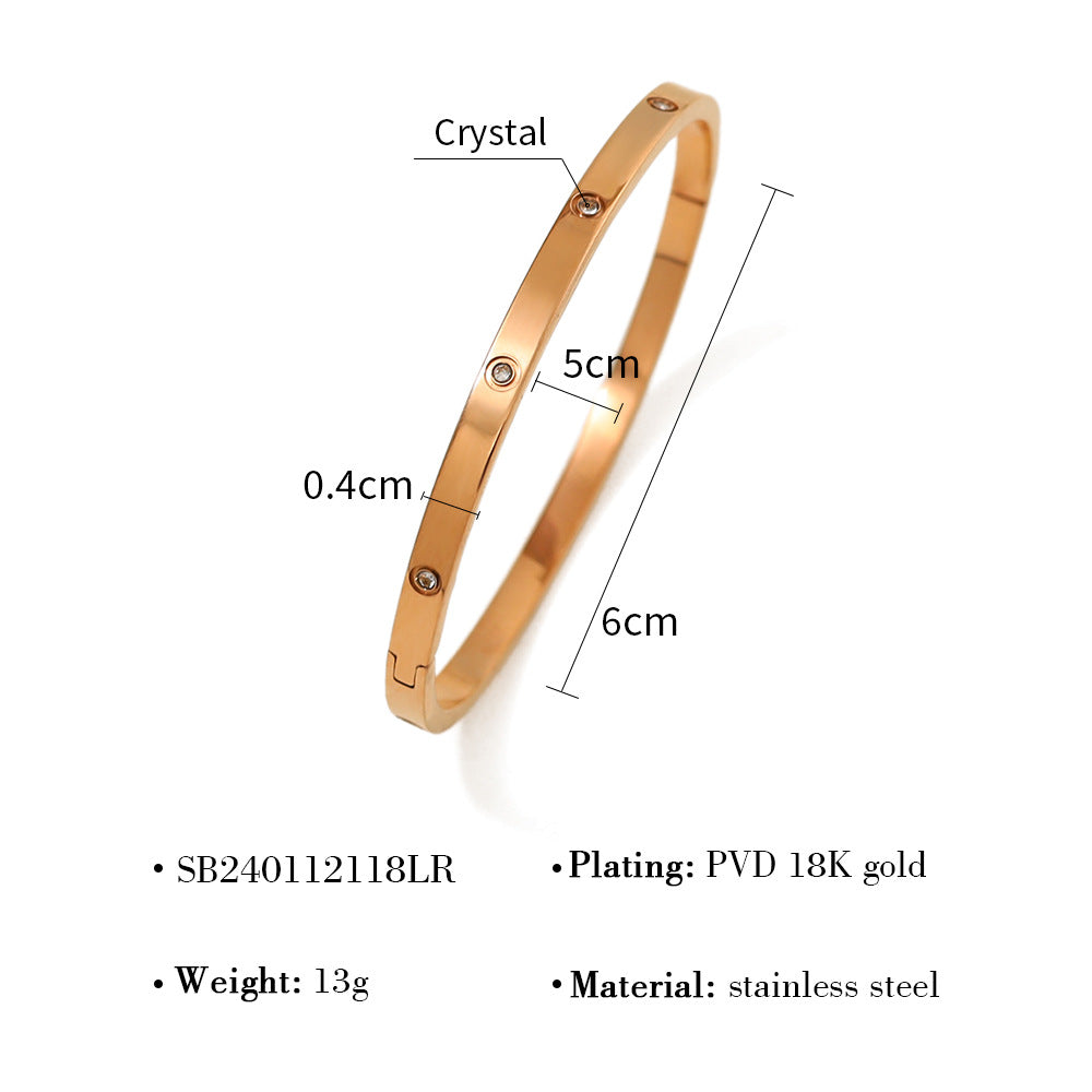 18K Gold Plated Titanium Steel Vintage Open Cuff Bracelets with Crystals, Fashionable and Durable