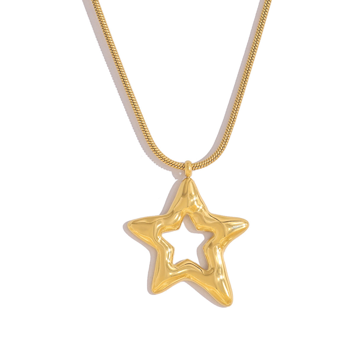 Stylish 18K Gold Plated Titanium Pendant Clavicle Necklace | Four Pendant Designs: Flower, Heart, Round, Star | Adjustable Chain Length