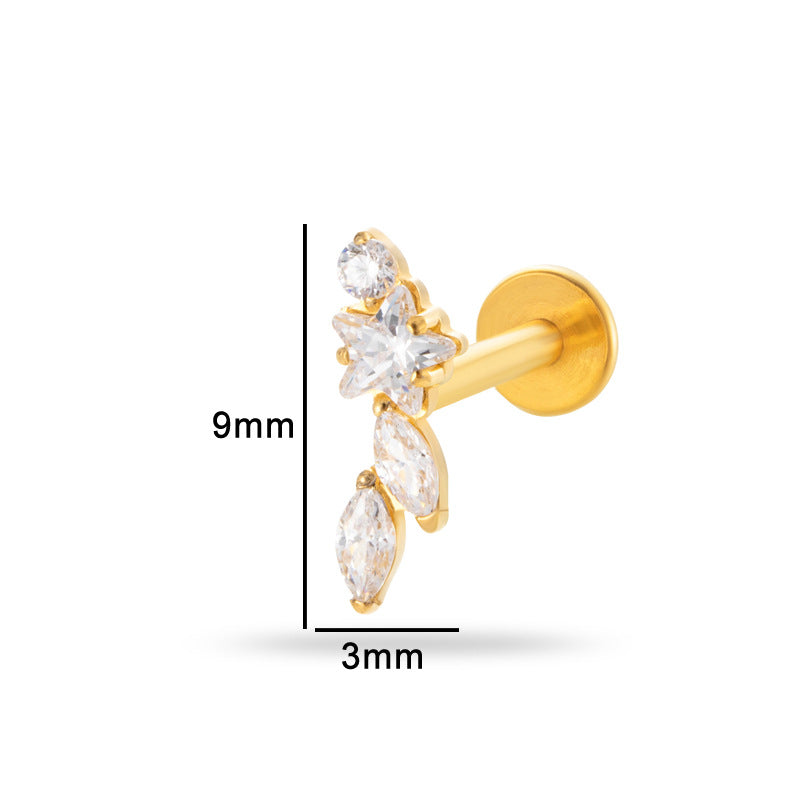 Titanium Zircon Piercing Stud – Hypoallergenic Flat Back Earring for Cartilage & Lobe