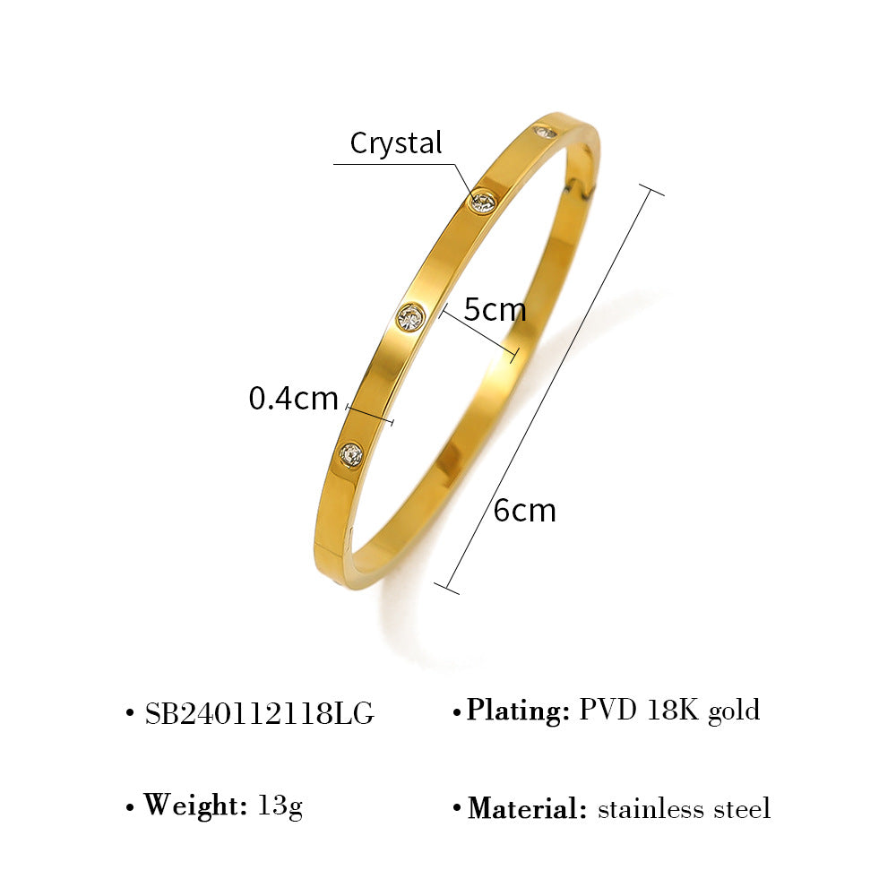 18K Gold Plated Titanium Steel Vintage Open Cuff Bracelets with Crystals, Fashionable and Durable