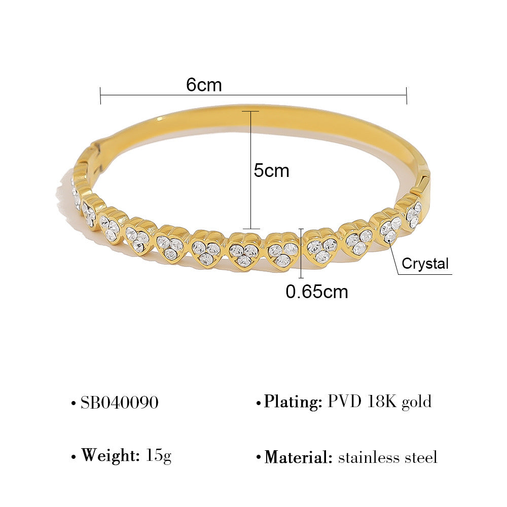 18K Gold Plated Titanium Steel Vintage Open Cuff Bracelets with Crystals, Fashionable and Durable