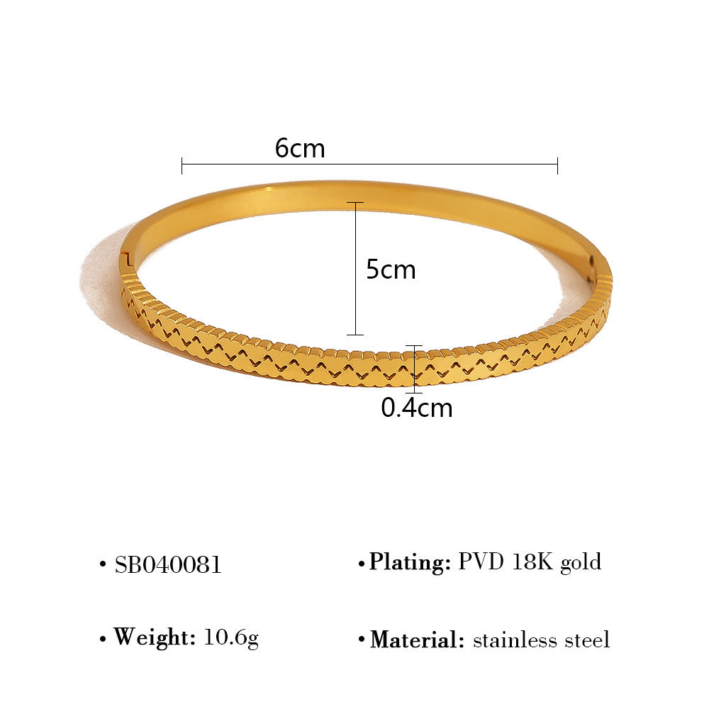 18K Gold Plated Titanium Steel Vintage Open Cuff Bracelets with Crystals, Fashionable and Durable