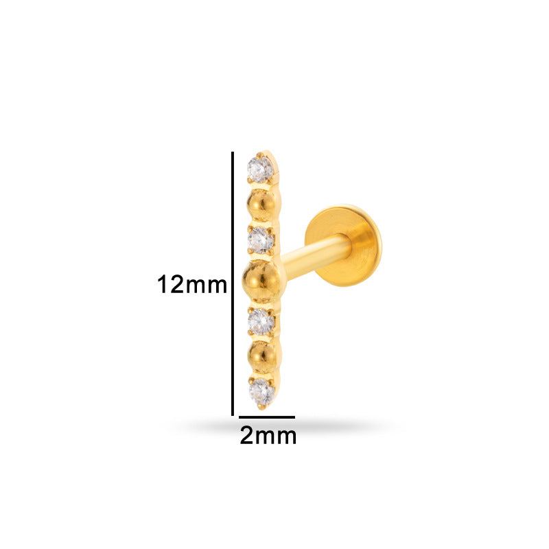 Titanium Zircon Piercing Stud – Hypoallergenic Flat Back Earring for Cartilage & Lobe