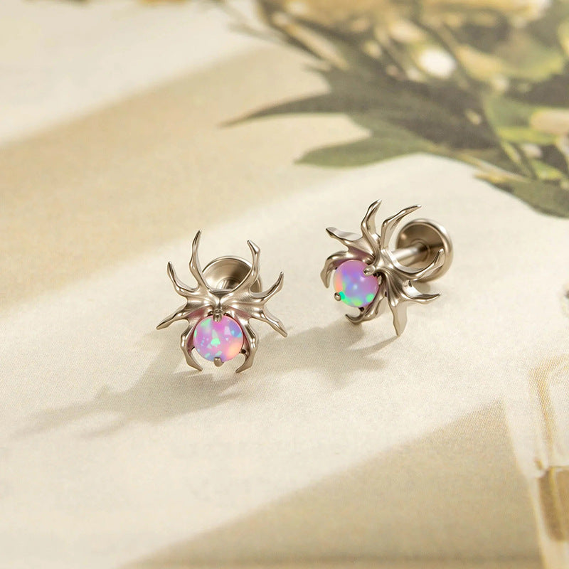 G23/F136 Titanium Opal Spider Labret Stud – 1.2×8MM Internally Threaded Cartilage Piercing Jewelry | Hypoallergenic Lip & Ear Piercing