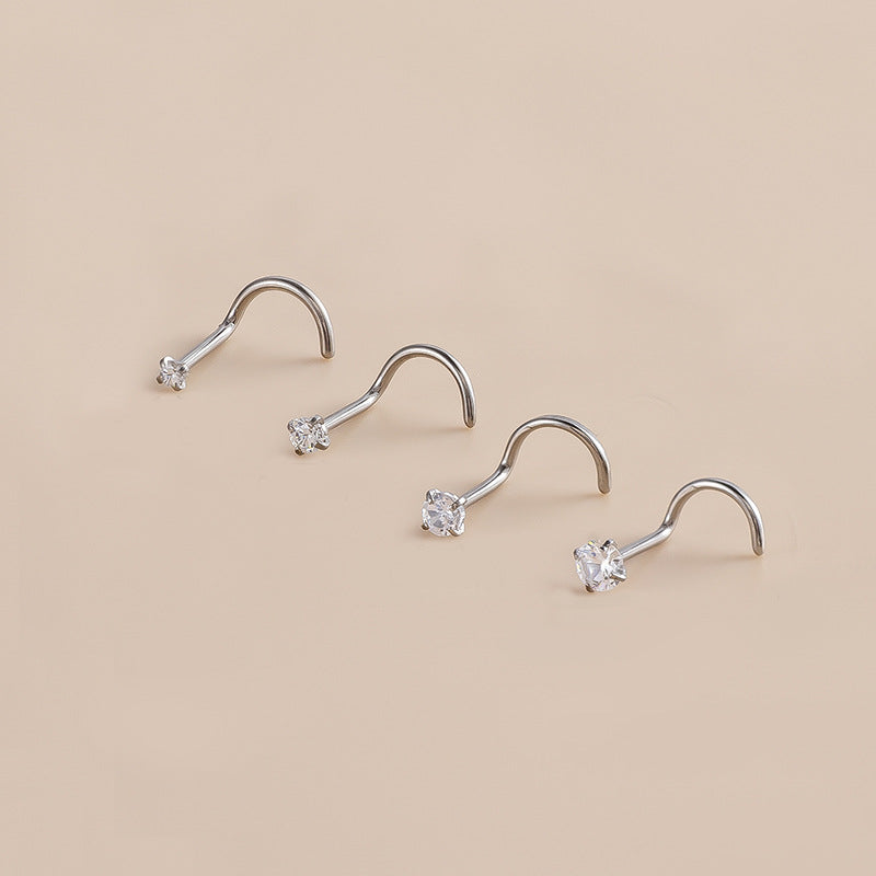 F136 Titanium Zircon Nose Stud | S-Shaped Rod Nose Piercing Jewelry | Fashionable & Durable