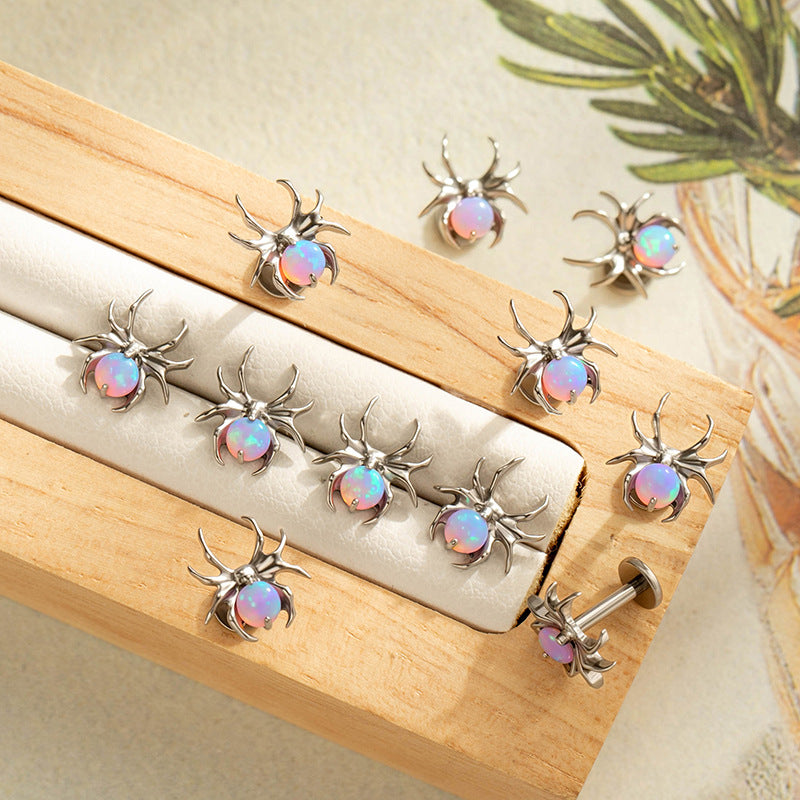 G23/F136 Titanium Opal Spider Labret Stud – 1.2×8MM Internally Threaded Cartilage Piercing Jewelry | Hypoallergenic Lip & Ear Piercing