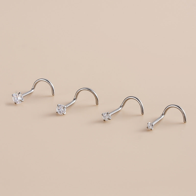 F136 Titanium Zircon Nose Stud | S-Shaped Rod Nose Piercing Jewelry | Fashionable & Durable