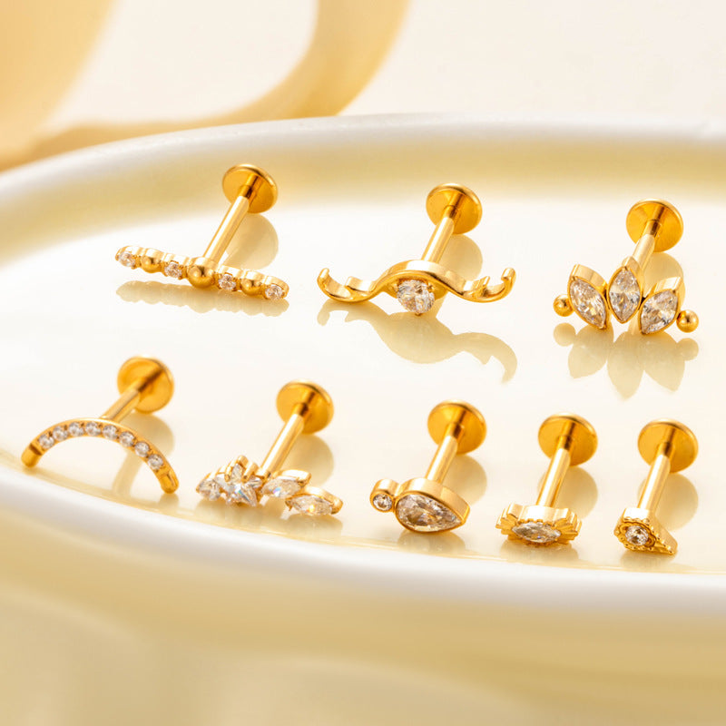 Titanium Zircon Piercing Stud – Hypoallergenic Flat Back Earring for Cartilage & Lobe