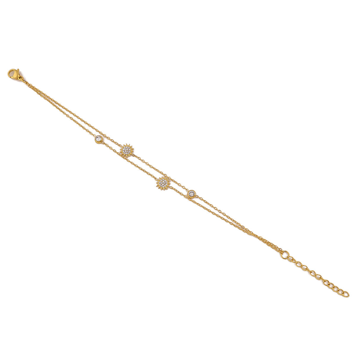 18K Gold Plated Titanium Steel Double-Layer Crystal Bracelet Set – Star and Moon Pendant Design