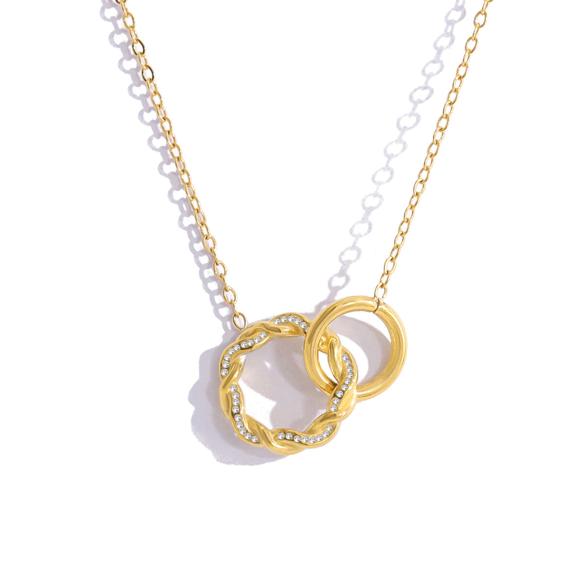 18K Gold Plated Titanium Steel New Twisted Heart Crystal Pendant Necklace Set