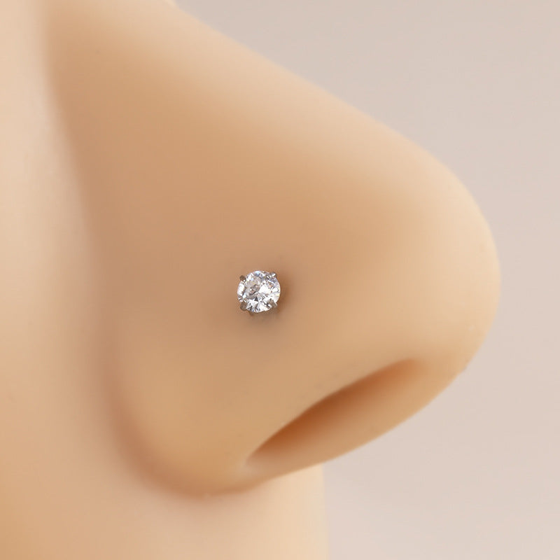 F136 Titanium Zircon Nose Stud | S-Shaped Rod Nose Piercing Jewelry | Fashionable & Durable