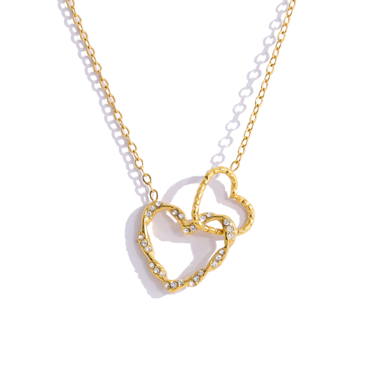 18K Gold Plated Titanium Steel New Twisted Heart Crystal Pendant Necklace Set