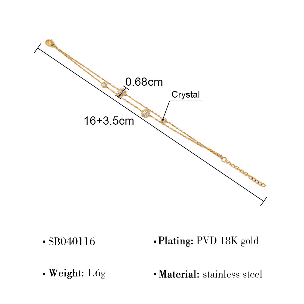 18K Gold Plated Titanium Steel Double-Layer Crystal Bracelet Set – Star and Moon Pendant Design