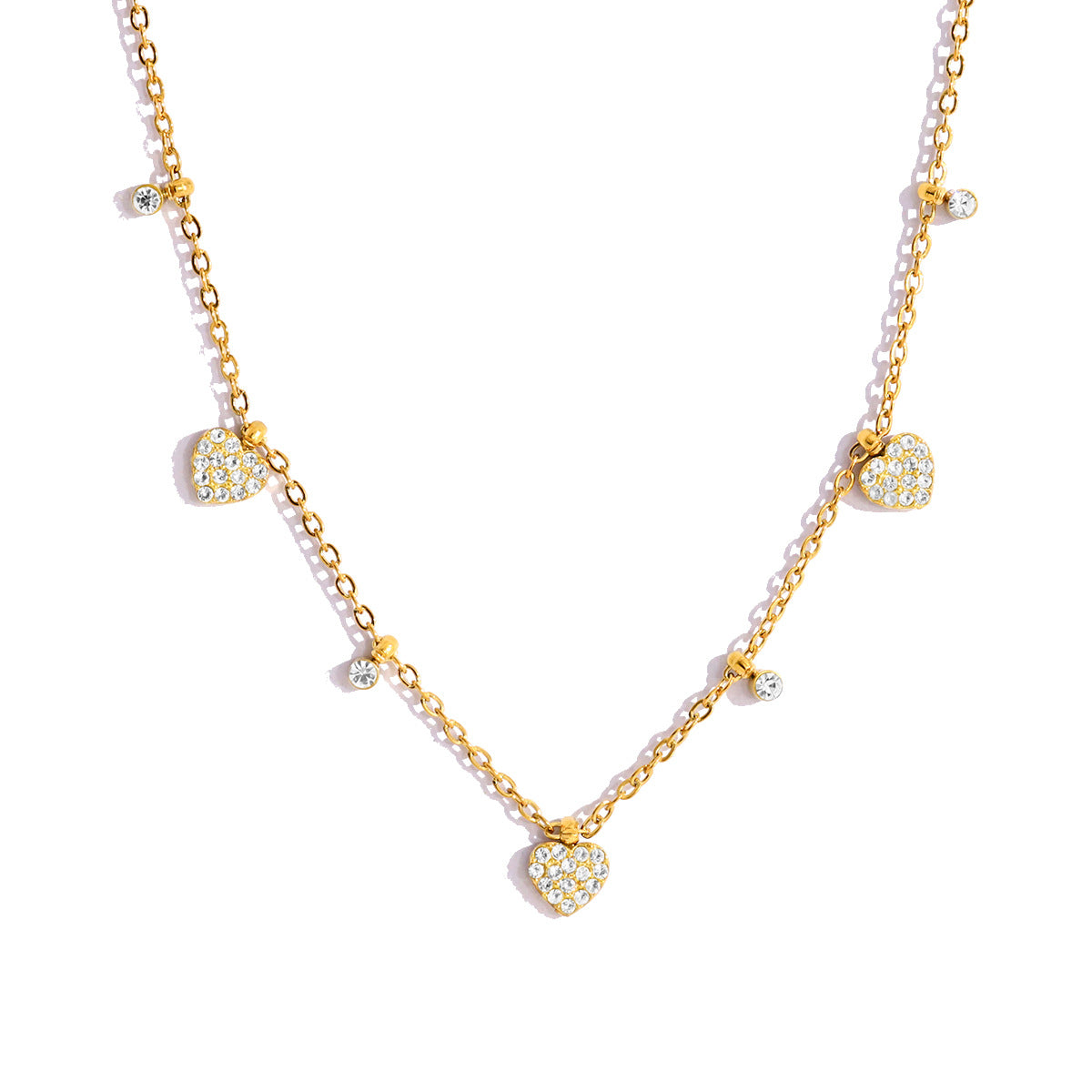 Elegant Heart-Shaped Crystal Necklace & Ring Set – 18K Gold Plated Titanium Steel