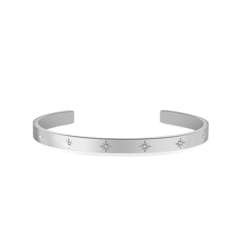 18K Gold Plated Titanium Steel Vintage Open Cuff Bracelets with Crystals, Fashionable and Durable