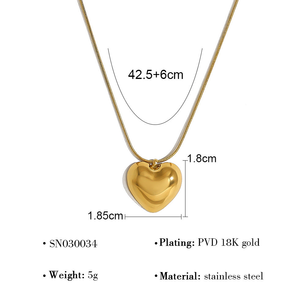 Vintage Heart-Shaped Necklace Set – 18K Gold Plated Titanium Steel Heart Design