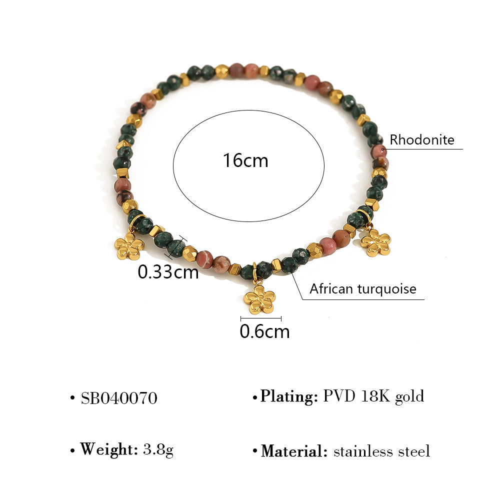 18K Gold Plated Titanium Steel Bohemian Style Multicolor Beaded Evil Eye Pendant Bracelet Set