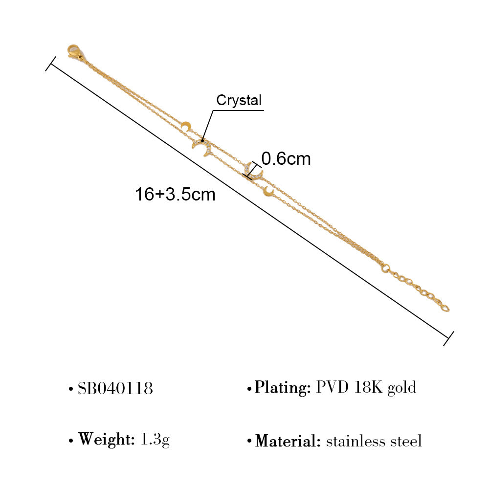 18K Gold Plated Titanium Steel Double-Layer Crystal Bracelet Set – Star and Moon Pendant Design