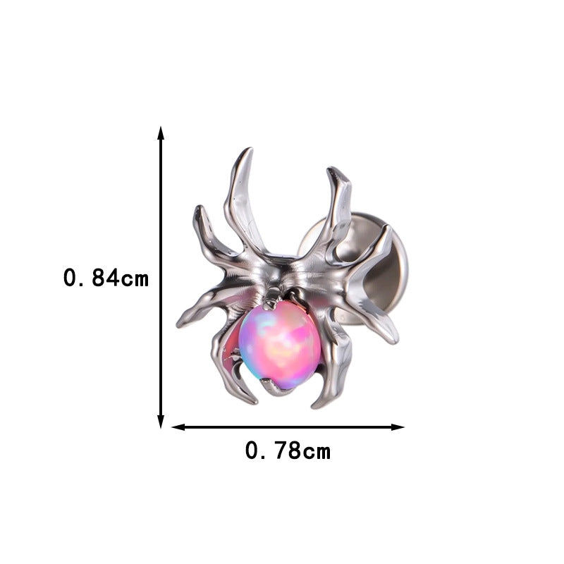G23/F136 Titanium Opal Spider Labret Stud – 1.2×8MM Internally Threaded Cartilage Piercing Jewelry | Hypoallergenic Lip & Ear Piercing