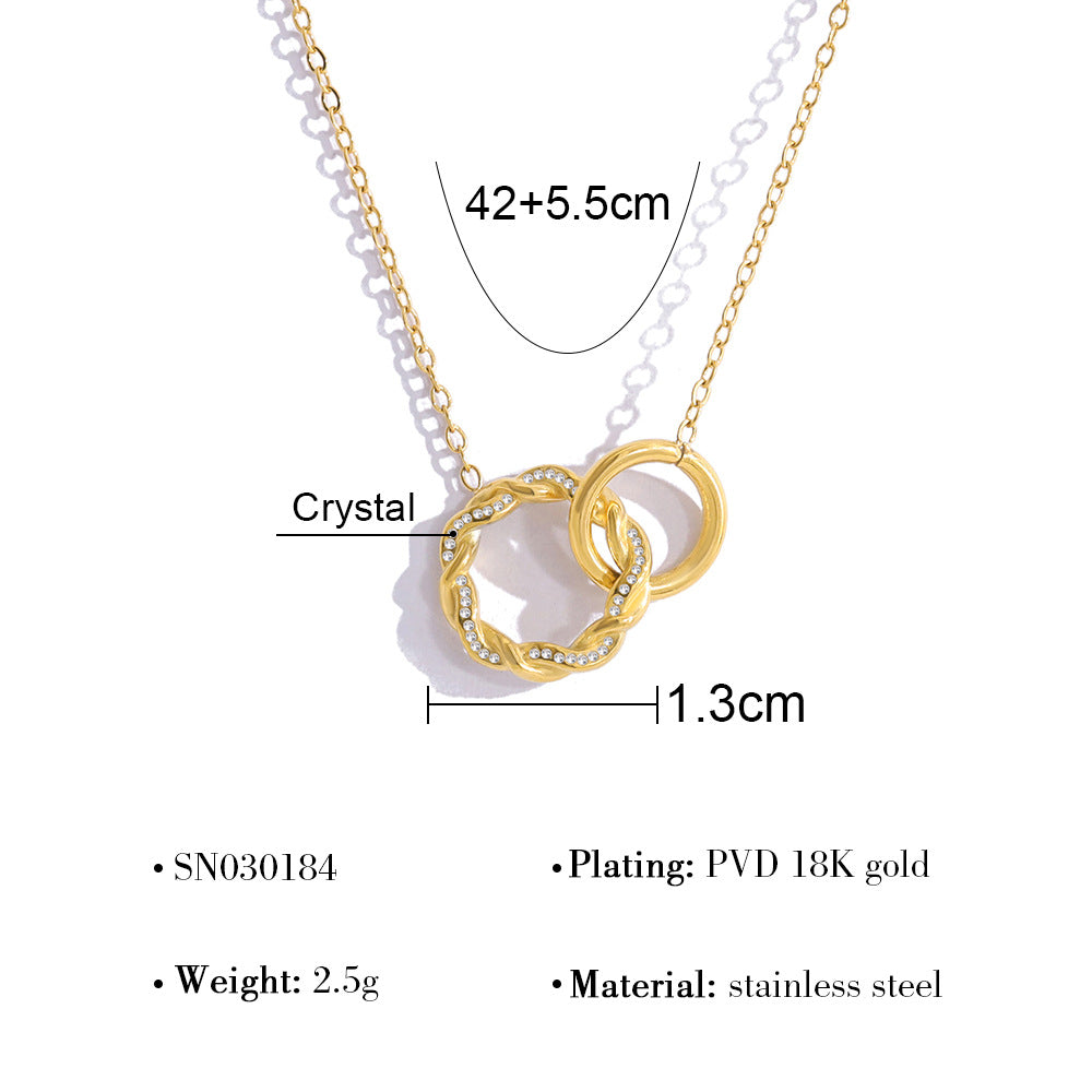 18K Gold Plated Titanium Steel New Twisted Heart Crystal Pendant Necklace Set