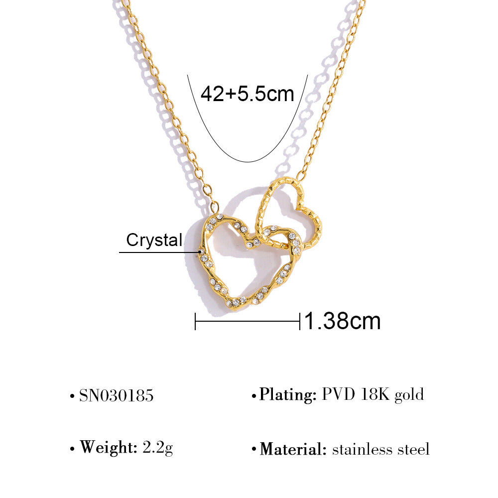 18K Gold Plated Titanium Steel New Twisted Heart Crystal Pendant Necklace Set