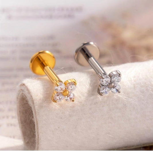 G23/F136 Titanium Flower Internally Threaded Flat Back Labret & Cartilage Piercing Jewelry