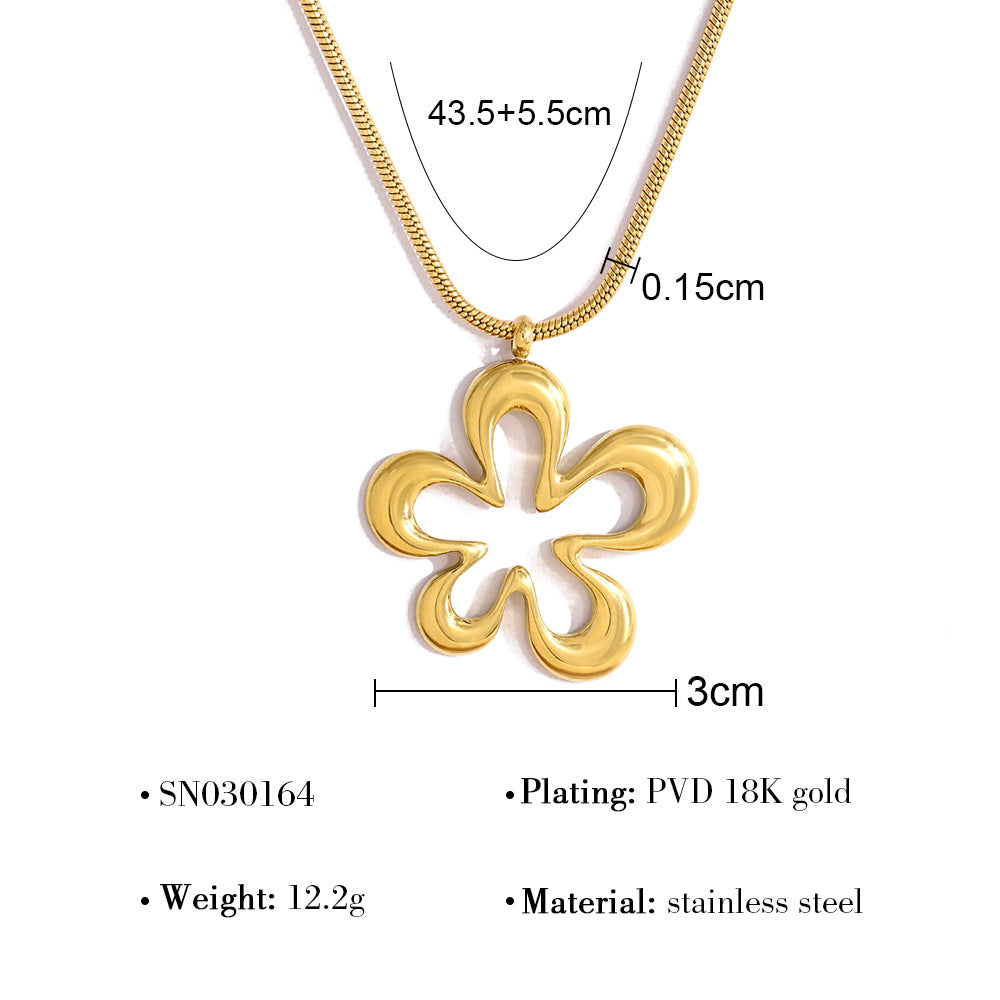 Stylish 18K Gold Plated Titanium Pendant Clavicle Necklace | Four Pendant Designs: Flower, Heart, Round, Star | Adjustable Chain Length