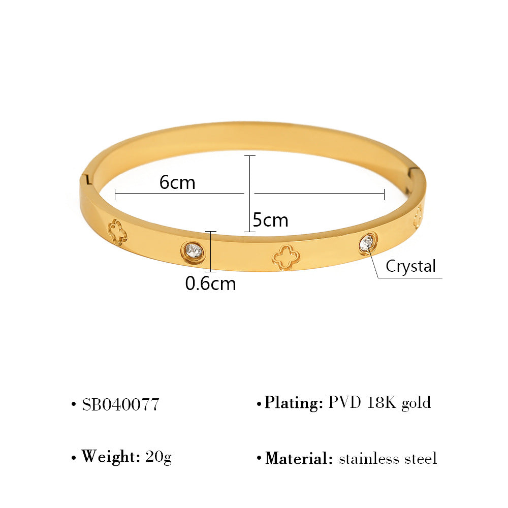 18K Gold Plated Titanium Steel Vintage Open Cuff Bracelets with Crystals, Fashionable and Durable