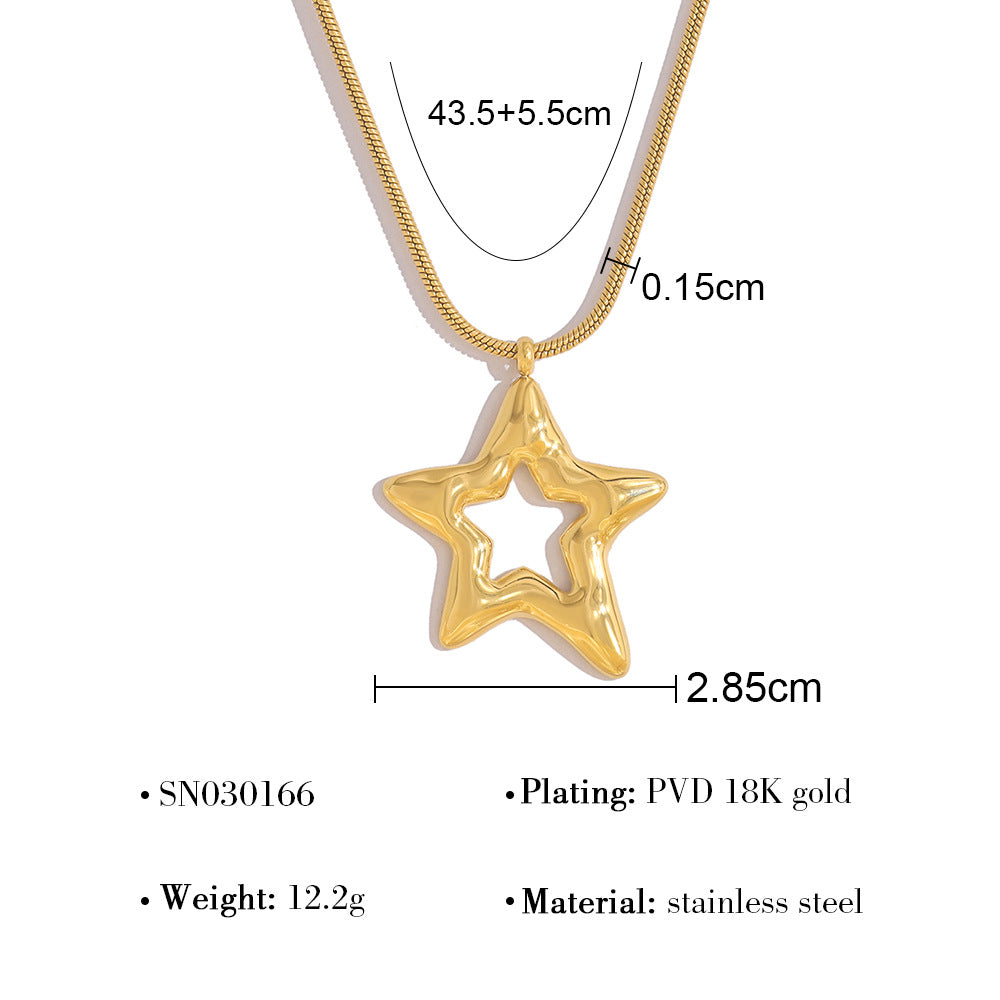 Stylish 18K Gold Plated Titanium Pendant Clavicle Necklace | Four Pendant Designs: Flower, Heart, Round, Star | Adjustable Chain Length