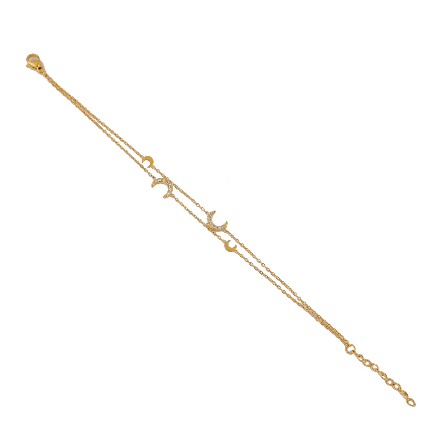 18K Gold Plated Titanium Steel Double-Layer Crystal Bracelet Set – Star and Moon Pendant Design