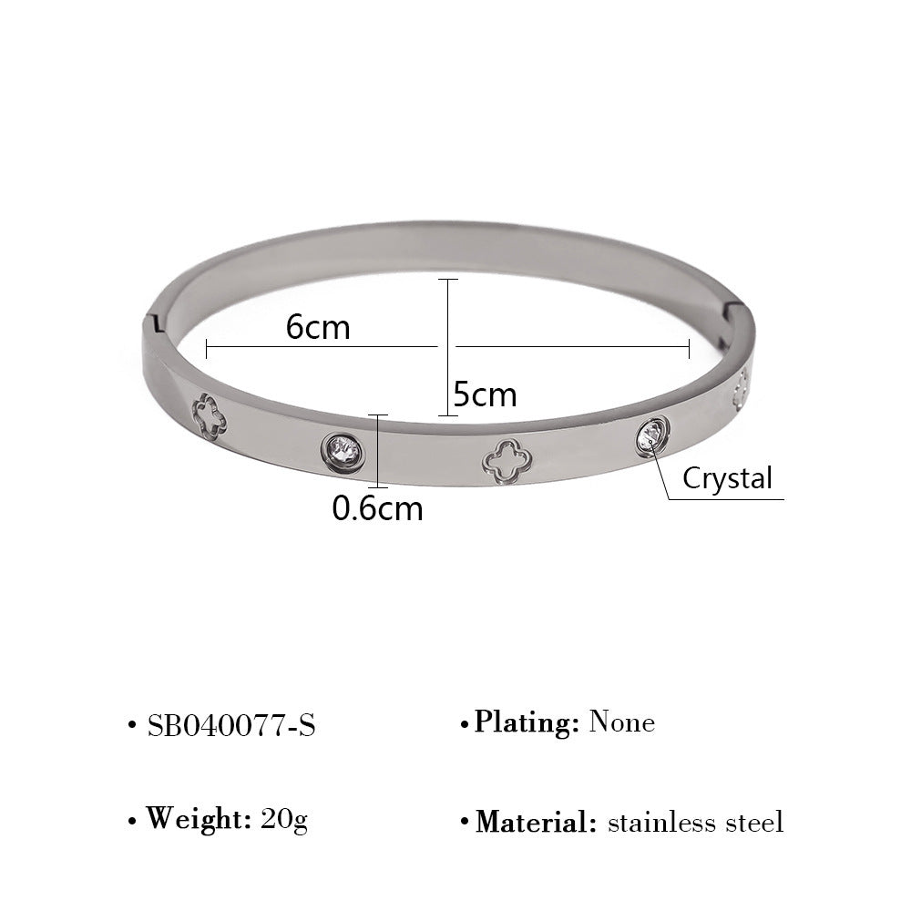 18K Gold Plated Titanium Steel Vintage Open Cuff Bracelets with Crystals, Fashionable and Durable
