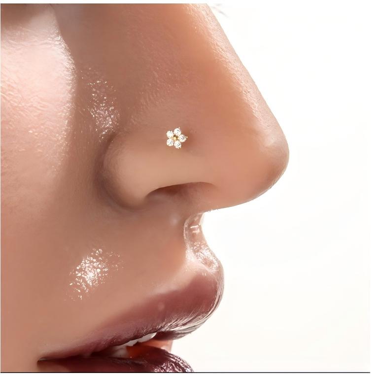 G23/F136 Titanium S-Bar Nose Stud Zircon Paved Hollow Heart & Rose Design – Hypoallergenic Nose Piercing Jewelry for Women, Gold & Silver