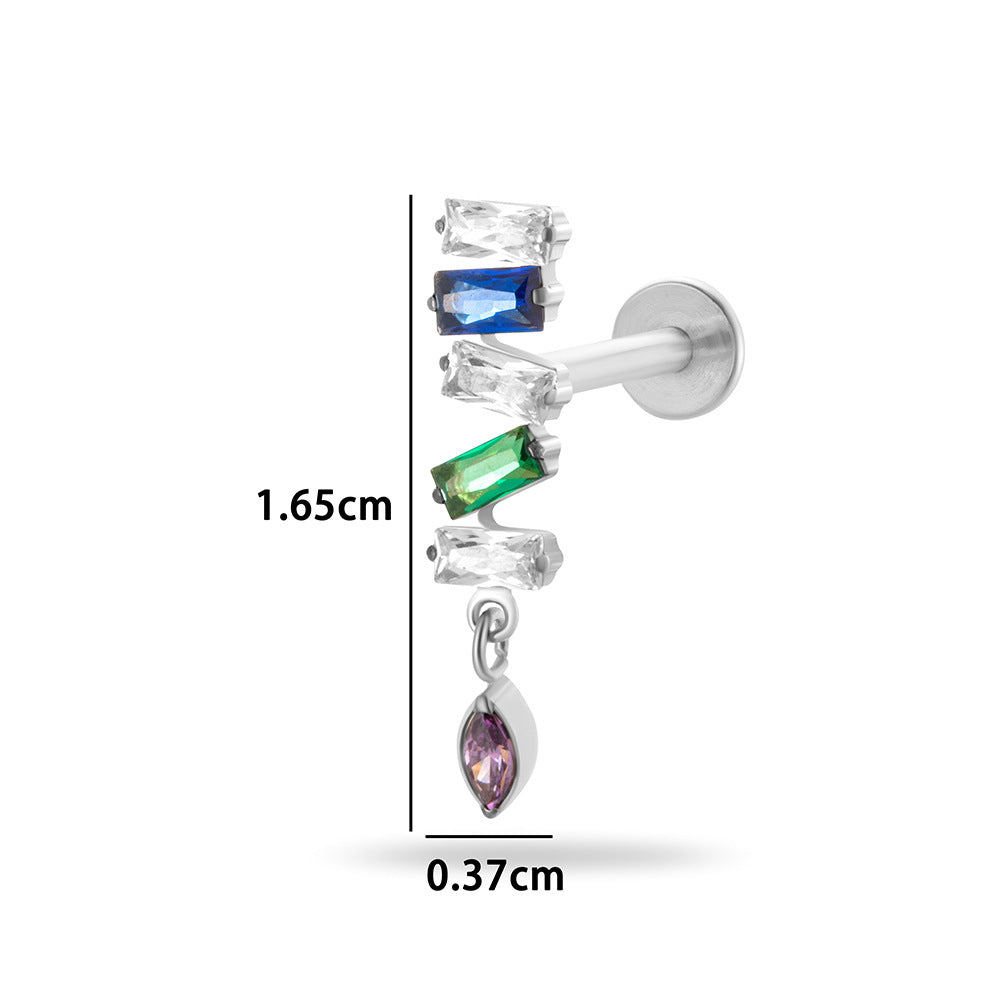 F136 Titanium Internally Threaded Zirconia Teardrop Cartilage Stud – Hypoallergenic Ear Piercing Jewelry