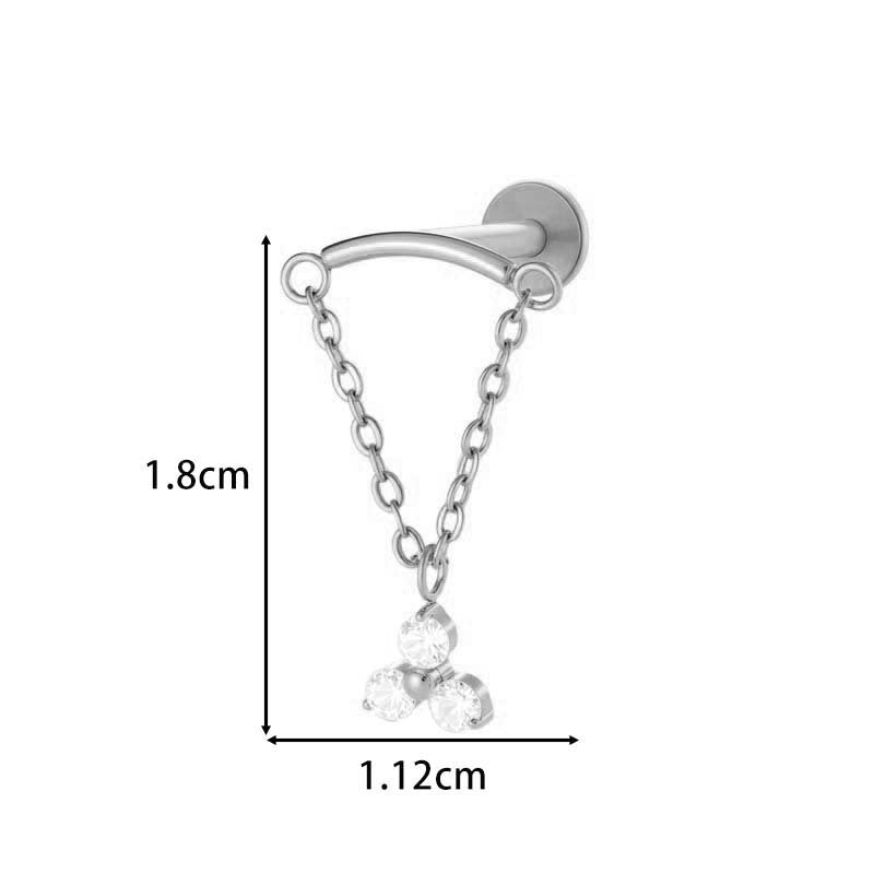 F136 Titanium Zirconia Chain Pendant Stud – Internally Threaded Flat-Back Cartilage Piercing Jewelry