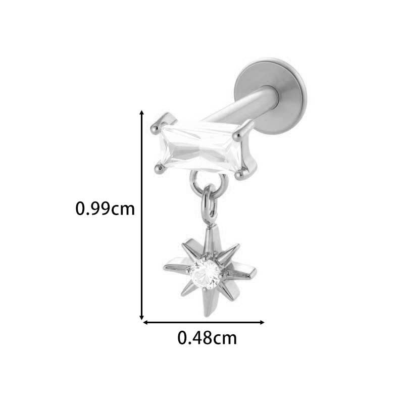 F136 Titanium Internally-Threaded Zirconia Pendant Stud — Star & Hexagram Flat-Back Cartilage Jewelry