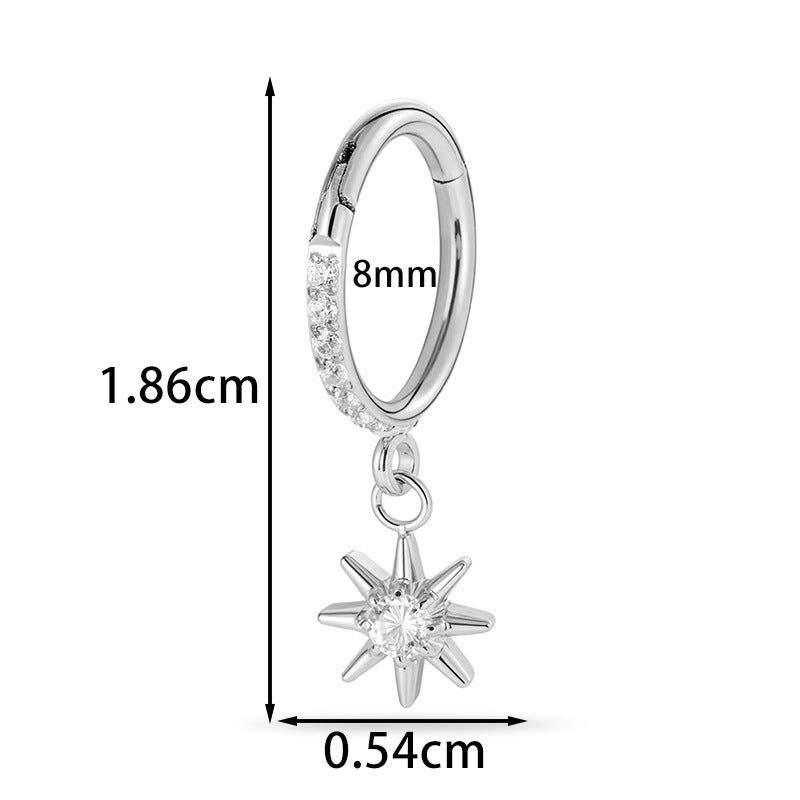 F136 Titanium Zircon Star & Moon Dangle Cartilage Piercing | Lip & Ear Jewelry | Hypoallergenic & Stylish