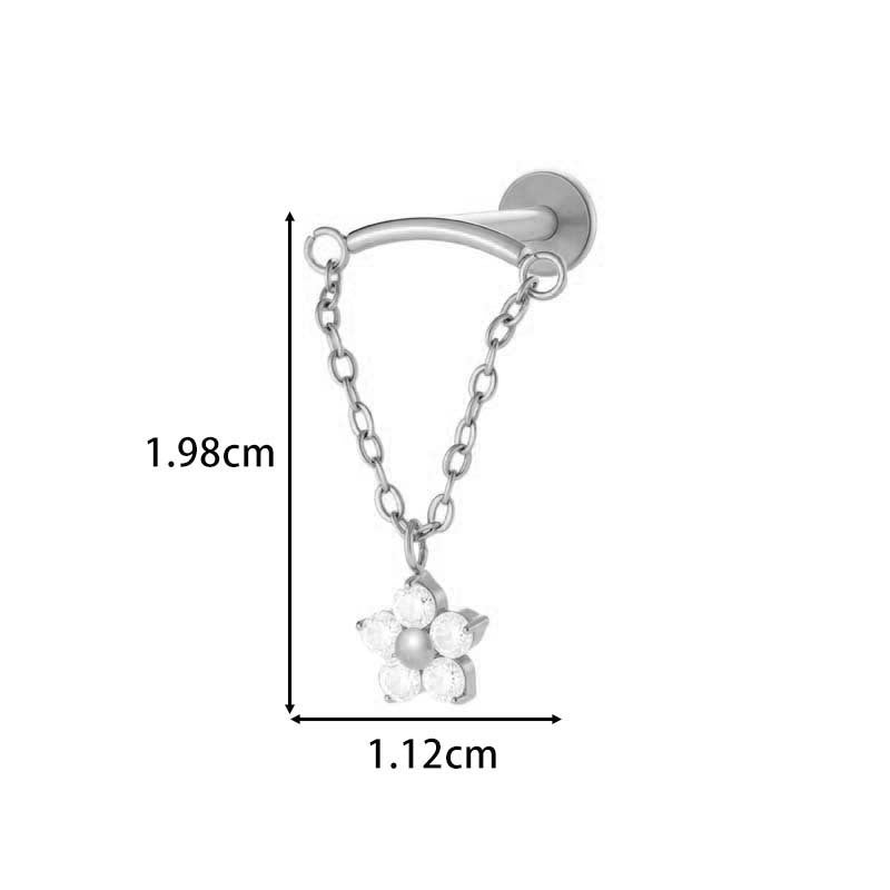 F136 Titanium Zirconia Chain Pendant Stud – Internally Threaded Flat-Back Cartilage Piercing Jewelry