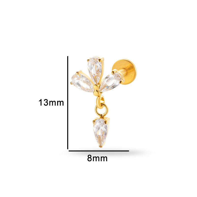 Titanium Internally Threaded Square CZ Cartilage Stud – Flat Back Piercing Jewelry for Helix, Tragus, Conch