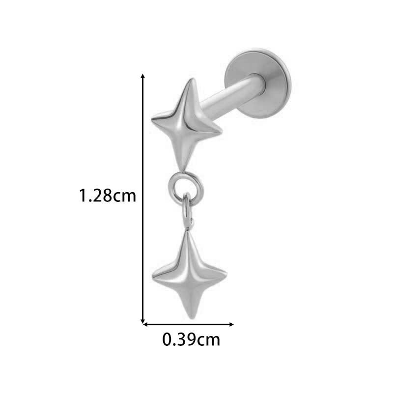 F136 Titanium Internally-Threaded Zirconia Pendant Stud — Star & Hexagram Flat-Back Cartilage Jewelry