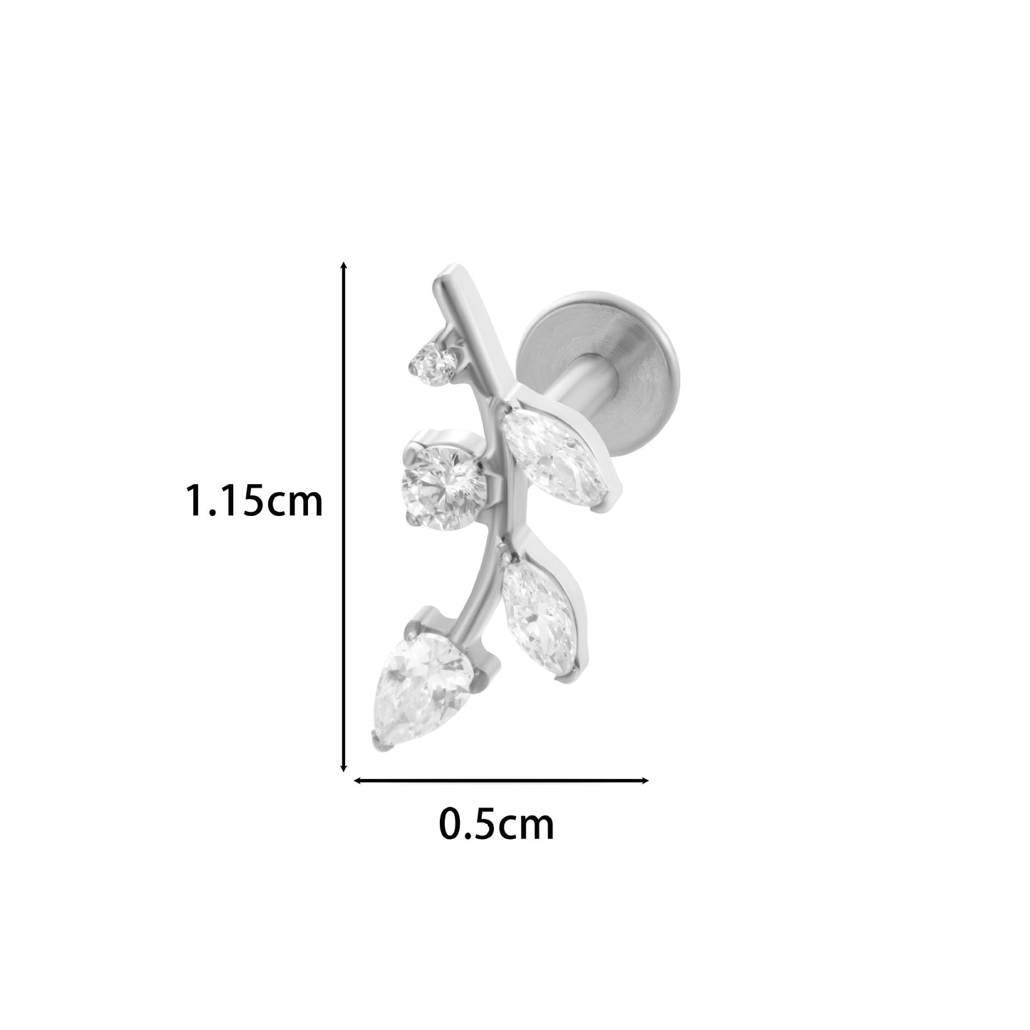 F136 Titanium Internally Threaded Zircon Labret Stud | High-End Flat Back Cartilage Piercing Jewelry