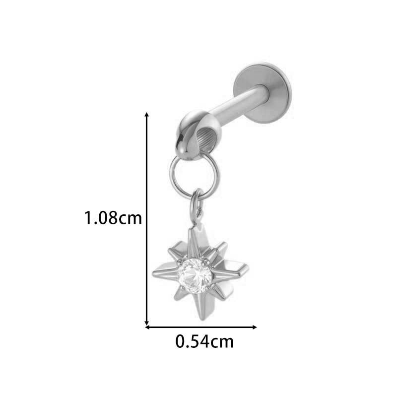F136 Titanium Internally-Threaded Zirconia Pendant Stud — Star & Hexagram Flat-Back Cartilage Jewelry