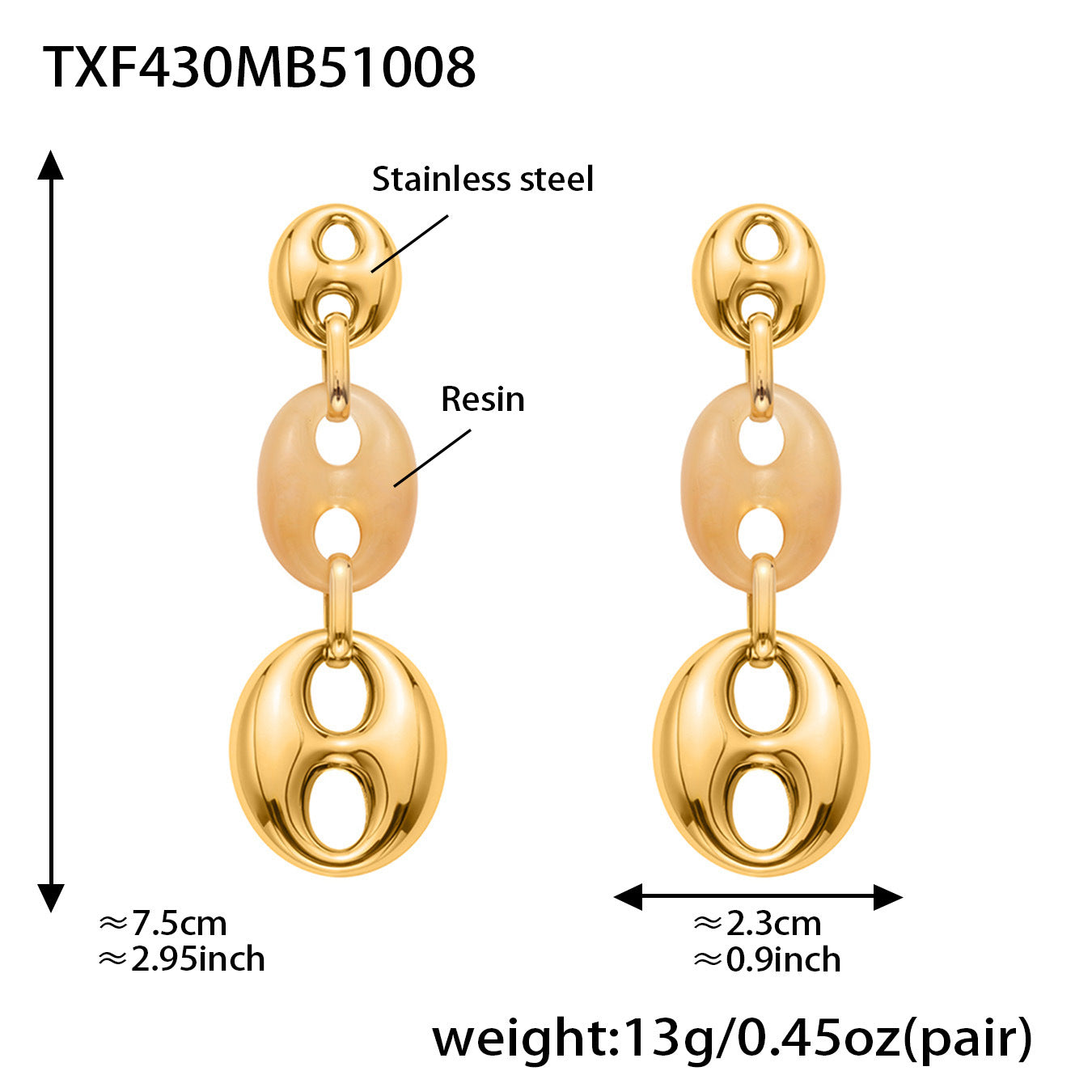 Colorful Resin Pig Nose Pendant Jewelry Set – Stainless Steel Necklace, Bracelet & Earrings | Trendy Chunky Chain Fashion Accessories