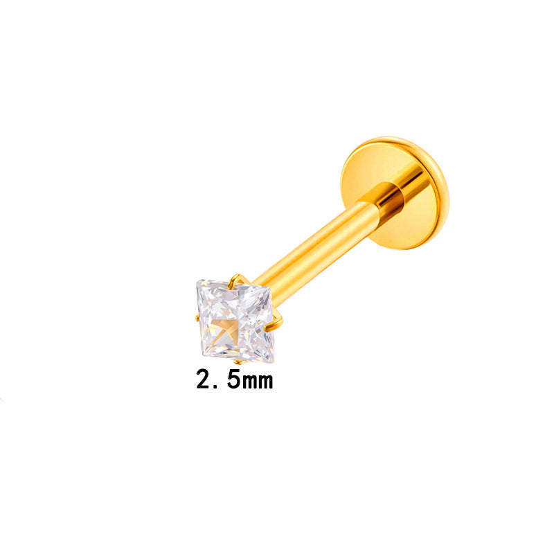 G23/F136 Titanium CZ Internally Threaded Flat-Back Cartilage Stud Earrings – Square, Round Series