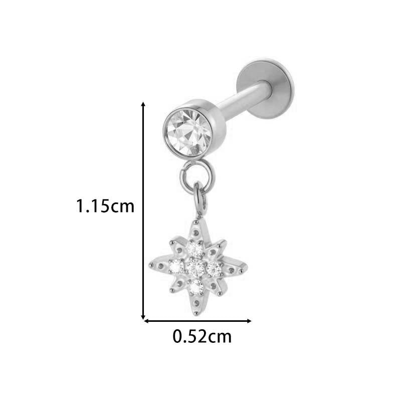 F136 Titanium Internally-Threaded Zirconia Pendant Stud — Star & Hexagram Flat-Back Cartilage Jewelry