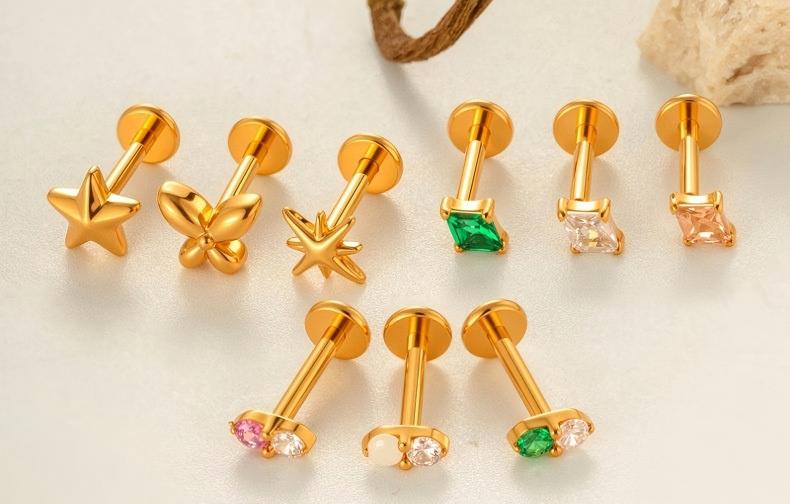 G23/F136 Titanium Zircon Star & Geometric Lip & Cartilage Piercing | Stylish & Hypoallergenic Jewelry