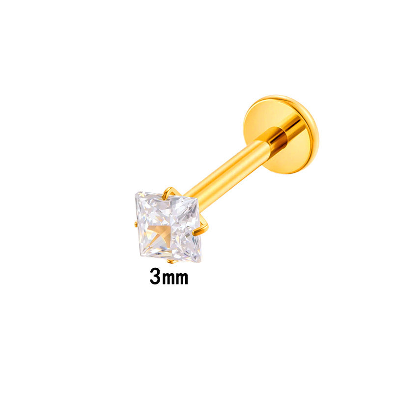 G23/F136 Titanium CZ Internally Threaded Flat-Back Cartilage Stud Earrings – Square, Round Series