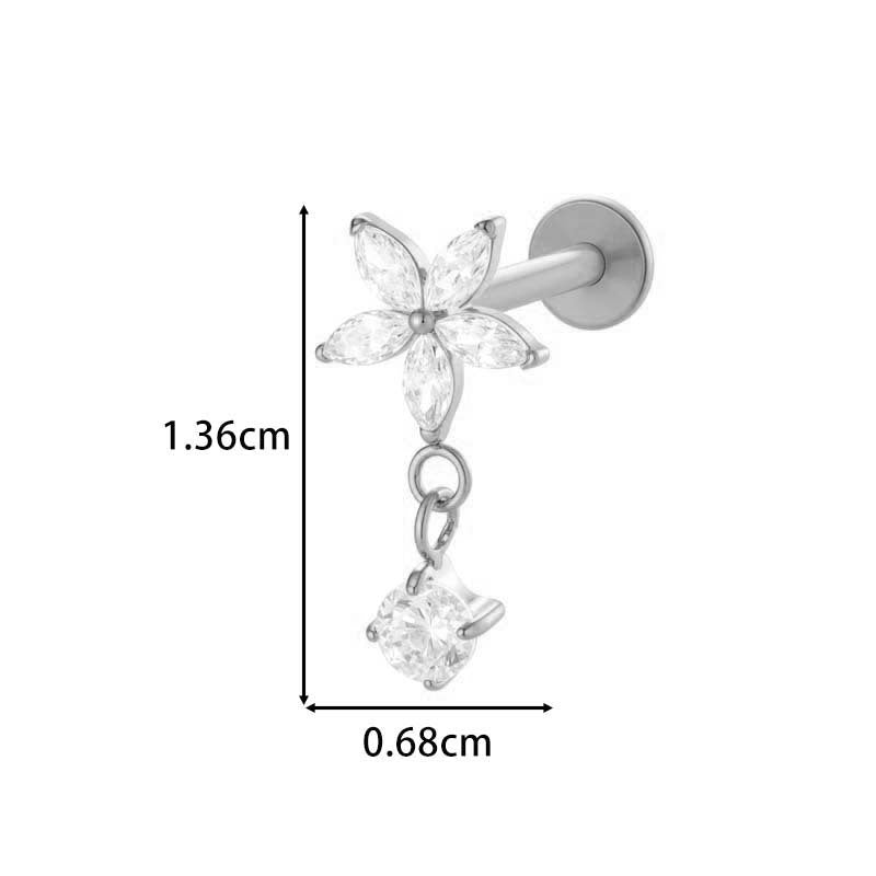 F136 Titanium Internally Threaded Flower CZ Cartilage Stud – Hypoallergenic Piercing Jewelry